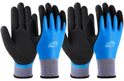 Produktbild von 100 % wasserdichte Arbeitshandschuhe, 2 Paar wasserdichte Handschuhe für Damen und Herren, latexbeschichtete Handschuhe, Schutzhandschuhe für Gartenarbeit, Hofarbeiten und Arbeiten im Freien (Latex, Größe M)