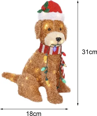 Produktbild von Flauschige Hundedekoration, leuchtende, weihnachtliche, goldene Hundedekoration, festliche Gartendekoration für frohe Feiertage