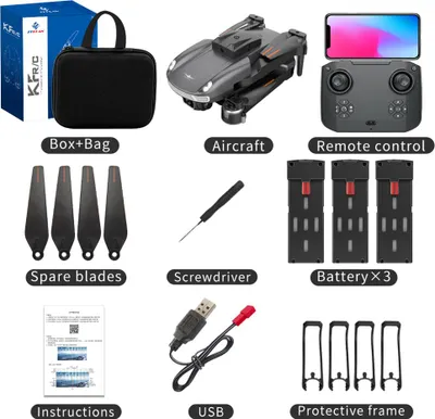 Produktbild von KF616 Mini-Drohne 4K Profesional HD Kamera Hubschrauber mit Hindernissen Vermeidung 2.4G Wifi Faltbare RC Quadcopter Dual Black 3 Batterien