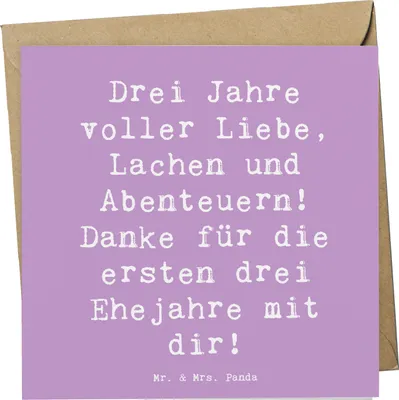 Produktbild von Mr. & Mrs. Panda Grußkarte Spruch 3. Hochzeitstag Lederhochzeit - Lavendeltraum - Geschenk, Geschenke, besonderes, Glückwunschkarte, Heiraten, doppelkarte, faltkarte