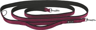 A dog leash laid out on a white background.