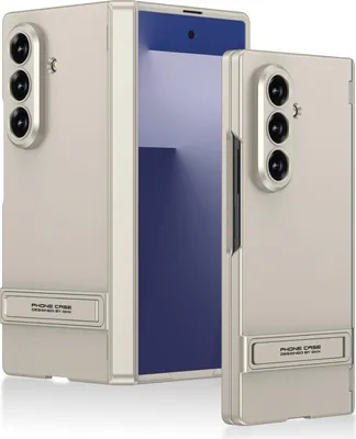Image de Etui pour Samsung Galaxy Z Fold 7, protection de la charnière magnétique, étui PC mat dur avec protection de l'écran et support Gris titane