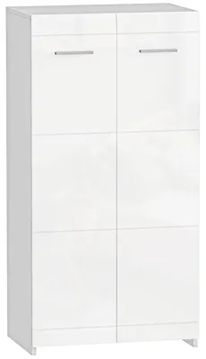 Obrázok produktu pre Lesklá skriňa na topánky s nastaviteľnými poličkami | Farba: vysoký lesk, biela | Rozmery: 55 x 36 x 108 cm
