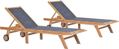 Produktbild von Sonnenliegen Klappbar mit Rollen 2 Stk. Teakholz Textilene