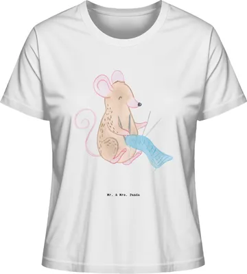 Produktbild von Mr. & Mrs. Panda Damen T-Shirt Maus Stricken Größe XL - Weiß - Geschenk, DIY, shirt, Basic, Oberteil, Kurzarm, Sommershirt, Baumwoll