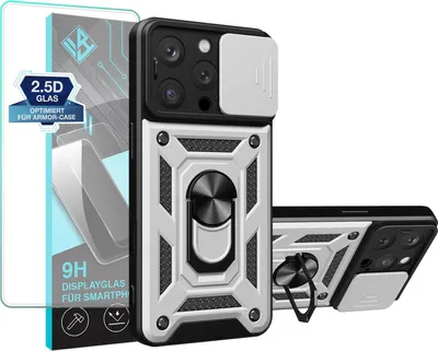 Produktbild von Armor Handyhülle für Apple iPhone 15 Pro mit 9H Displayglas Displayschutz Kameraschutz Handy Panzer Case Cover Schutzhülle Outdoor Farbe: Silber