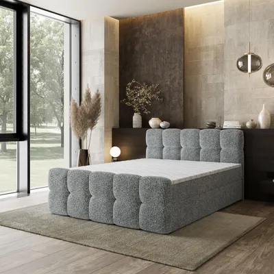 Produktbild von Masseno Boxspringbett BRUME 180x200 cm Komplett-Set mit Bonell Matratze und Topper, Polsterbett mit Bettkästen -Hellgrau, BELLA 65