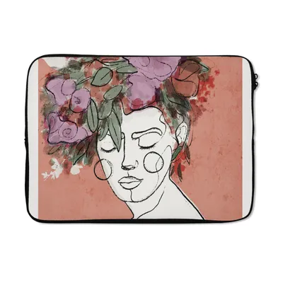 Produktbild von MuchoWow® Laptop Hülle 14 ZollPorträt - Frau - Blumen - Pastell Laptoptasche - Laptoptasche - Stoßsicher - Schutzhaube