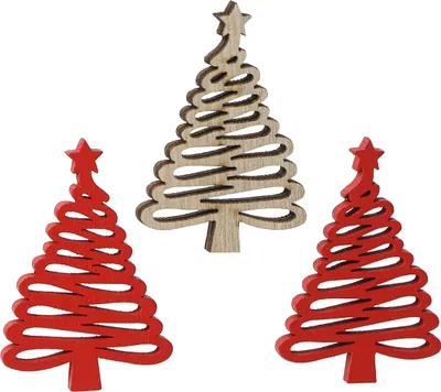 Produktbild von Streuteile Holz Tanne mit Stern Natur Rot Weihnachtsdeko 3x4,5cm 72 St