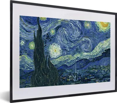 Produktbild von MuchoWow® Gerahmtes Poster Sternennacht - Gemälde - Alte Meister - Vincent van Gogh 40x30 cm - Poster mit Schwarzem Bilderrahmen Wandposter Rahmen Foto Bilder - Bilderrahmen - Poster im Rahmen