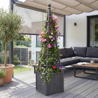 Produktbild von Rankgitter HWC-Q18, Pflanzkasten Pflanzkübel Blumenkasten Rankhilfe Holz - 168x40x40cm  anthrazit-grau