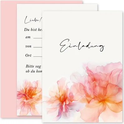 Einladungskarten mit Umschlägen, Blumen, Aquarell, rosa, 10 Stück