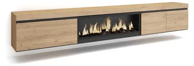 TV-Lowboard mit LED-Kamin, 288x45x35 cm, Eiche