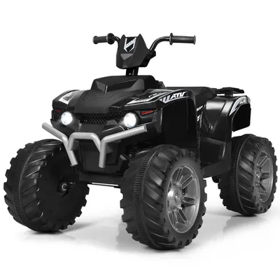Immagine prodotto di COSTWAY 12V quad elettrico per bambini con fari, mini quad elettrico con musica e clacson, quad a 4 ruote per bambini 2,8-5 km/h, auto elettrica per bambini da 3 anni (nero)