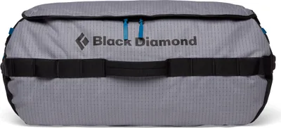 Stonehauler 90 L Duffel von Black Diamond in grau mit schwarzem Logo und stabilen Tragegriffen.