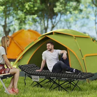 Produktbild von Sweiko Klappbares Campingbett, Feldbett mit Matratze, ergonomisch, Metallrahmen, Schwarz