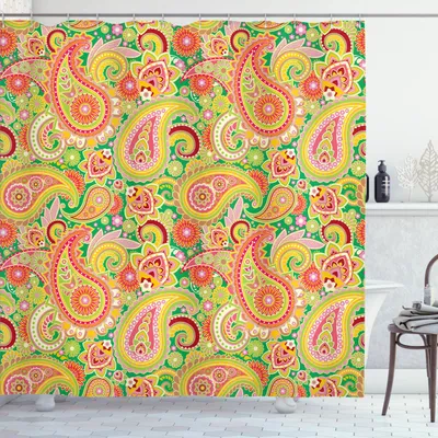 Produktbild von ABAKUHAUS Paisley Duschvorhang, Traditioneller Persischer Paisley Muster Druck Östliche Ethnische Elementen Vintage, 175 x 180 cm, Mehrfarbig