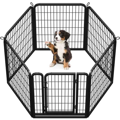 Produktbild von Yaheetech 6 teilig Welpenauslauf, Tierlaufstall 80cm hoch, Laufgitter welpenlaufstall mit Tür, Freigehege für Hund, Flexibel und faltbar