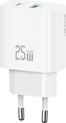 Obrázok produktu pre USAMS CC315 T65 25 W nabíjačka do zásuvky 1xUSB-C 1xUSB-A rýchlonabíjací konektor Biela
