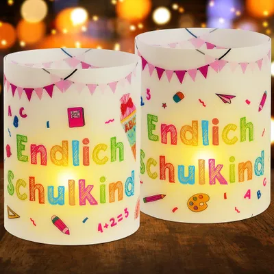 12 Windlichter Tafeldeko Einschulung Mädchen 2025, rosa