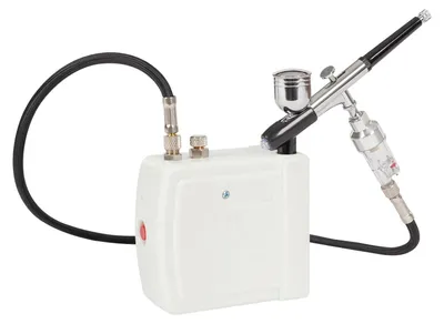 Produktbild von Airbrush Kompressor Set - Mini Airbrush Kit - 360° drehbarer Stifthalter - Einstellbarer Druck - 100–240V - Für Nailart & Tortendekoration