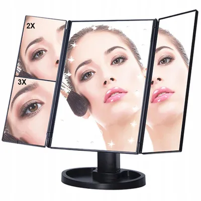 Produktbild von Extralink Kosmetikspiegel mit LED Beleuchtung Vergrößerung 2x 3x Klappbar Schwarz mit Standfuß