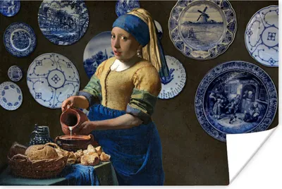 Produktbild von MuchoWow® Poster Mädchen mit Perlenohrring - Milchmädchen - Delfter Blau 30x20 cm - Plakate - Print