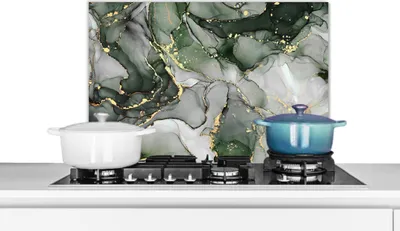 Produktbild von KitchenYeah®  Spritzschutz Küche - Küchenrückwand - Wandschutz für Herd und Spüle - Luxus - Marmor - Grün 70x50 - Alu-Dibond (Alternative zum Spritzschutz aus Glas) - Hitzebeständig - Herdspritzschutz