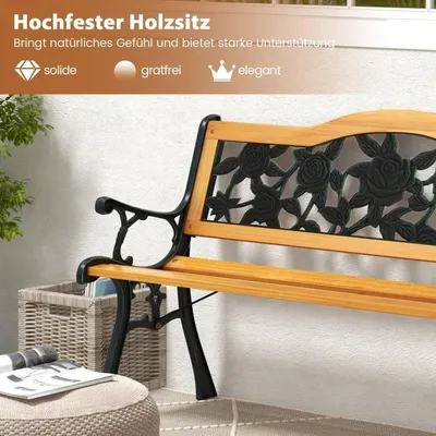 Immagine prodotto di Panca da giardino resistente alle intemperie, panca a 2 posti con braccioli, panca da balcone, panca in legno 126 x 52 x 76 cm