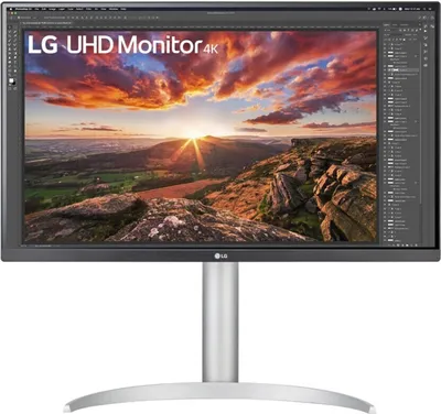 Produktbild von LG Monitor 27UP85NP-W, 27 Zoll, 4K UHD, IPS, 60Hz, 5ms, VESA DisplayHDR 400, AMD FreeSync, USB-C (90W), 2x HDMI, DP 1.4, 2x USB 3.0, Kopfhörerausgang, ergonomisch verstellbar (Höhe, Neigung, Pivot), 95% DCI-P3 Farbraum, Lautsprecher (2x 5W), Flicker Safe, Silber
