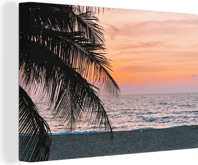 Obrázek produktu pro OneMillionCanvasses® Malba na plátně Nástěnná malba na plátně - Palma - Pláž - Moře - Večer - 150x100cm