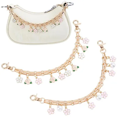 2er-Set Goldene Blumen-Taschenkette 24,5 cm mit Perlen
