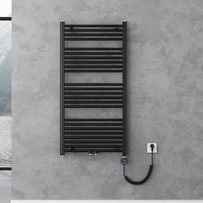 Produktbild von doporro Design Badheizung gerade 120x60cm Anthrazit Röhrenheizkörper Horizontal 2in1 Mittelanschluss oder Seitenanschluss Badheizkörper mit Heizstab 600W