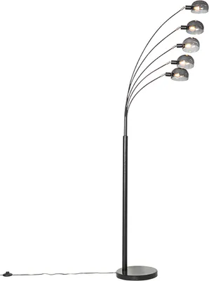 Produktbild von Design Stehlampe Schwarz mit Rauchglas 5 Flammig Sixties Marmo