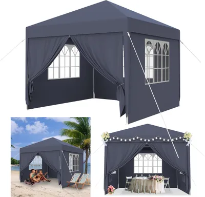 Produktbild von XMTECH Zahradní pavilon Zahradní stan 3x3m Vodotěsný zahradní pavilon s odnímatelnými bočními stěnami a okny Párty stan Pivní stan UV ochrana (antracit)