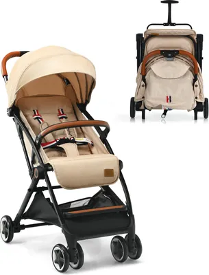 Produktbild von Kinderbuggy Klappbar mit Liegefunktion, Kinderwagen für Baby 0-3 Jahre bis 15kg, Ein-Hand-Faltbar Buggy mit 5-Punkt-Sicherheitsgurt & Aufbewahrungskorb & Bremse (Beige)