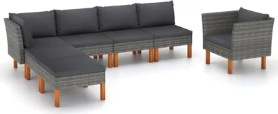 Produktbild von Maison Exclusive - 7-tlg. Garten-Lounge-Set Poly Rattan und Eukalyptusholz Grau