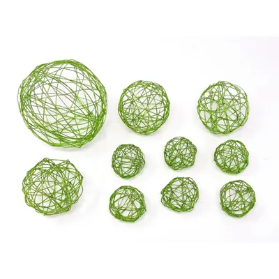 Produktbild von DRAHT-BÄLLE 10er Set, 1x8cm + 3x5cm + 6x3cm Tischdekoration APFELGRÜN