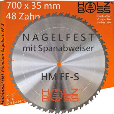 A circular saw blade is shown against an orange and light gray background, with text and branding visible.