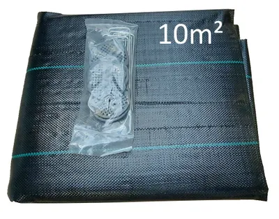 Produktbild von 10 m² Unkrautflies + 10 Erdanker Bändchengewebe Mulchflies Mulchgewebe schwarz
