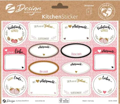 Produktbild von AVERY Zweckform ZDesign Trend Sticker KÜCHE Selbstgemacht 2 Blatt à 14 Etiketten