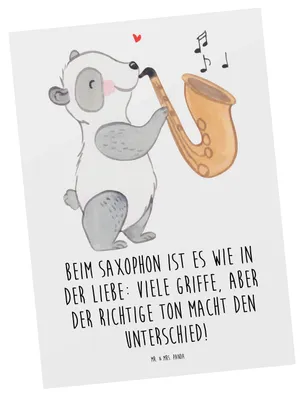 Produktbild von Mr. & Mrs. Panda Postkarte Saxophon Liebe - Weiß - Geschenk, Griffe, Fotokarte, Klangfarbe, und Musik, Musiker, Grußkarte, Lernen, Töne, Postkarten, Instrument, Blues