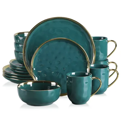 Image de Service de table en faïence, LOVECASA SWEET 16 pcs. Service combiné, Service de table, Vaisselle pour 4 personnes, Assiettes plates, Tasses, Assiettes à dessert et Bols