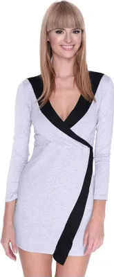 Produktbild von Damen Minikleid Wickelkleid V-Ausschnitt; Grau Meliert/L/XL 40/42