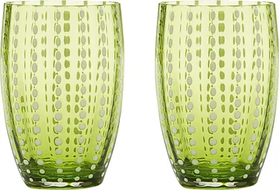 Produktbild von Zafferano Perle Apfelgrünes Glas - mundgeblasenes farbiges Glas, 32 cl, handgefertigt - Set mit 2 handgefertigten Bechern für Wasser oder Cocktails