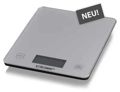 Küchenwaage digital bis 10 kg, 1 g genau, TARE, Glas, silber