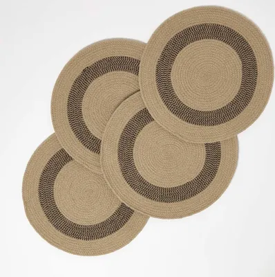 Produktbild von HOMESCAPES Tischset Baumwolle 40 cm im 4er-Set - 4x Platzset geflochten, schwarz-natur