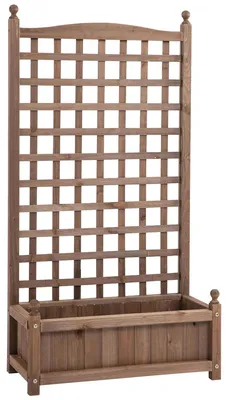 Obrázok produktu pre Vyvýšený záhon z dreva – kvetináč s oporou na popínavé rastliny – 64 x 28 x 120 cm – Vhodný pre popínavé rastliny a ruže – Pre záhradu a terasu – Tmavohnedý