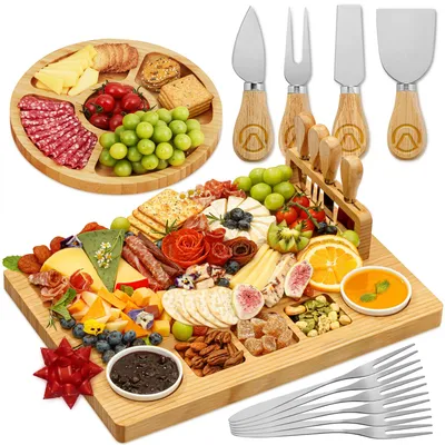 Charcuteriebrett-Set, 15-tlg., Bambus, Käseplatte + Obstschale