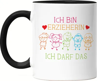 Produktbild von Ich Bin Erzieherin Ich Darf Das Tasse Schwarz Abschiedsgeschenk Erzieherin Tagesmutter Kindergarten